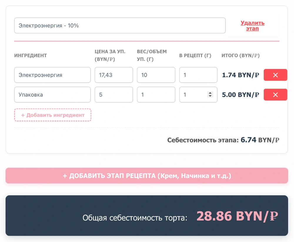 Бесплатный онлайн-калькулятор себестоимости десертов для кондитера